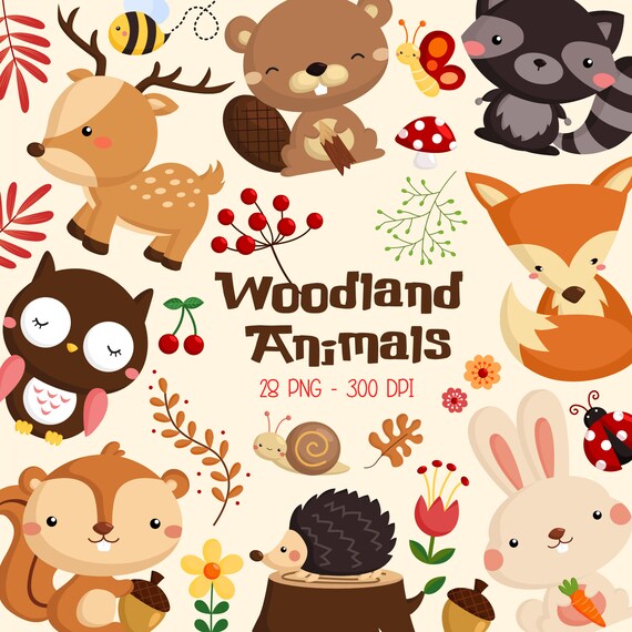 Woodland Animal Clipart Cute Forest Animal Clip Art Wild Etsy