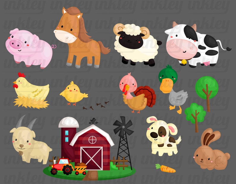 Farm Animal Clipart Cute Animal Clip Art Cow and Sheep | Etsy
