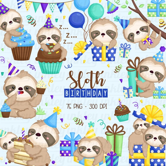 Download Cute Sloth Clip Art Birthday Party Clipart Free Svg On Request