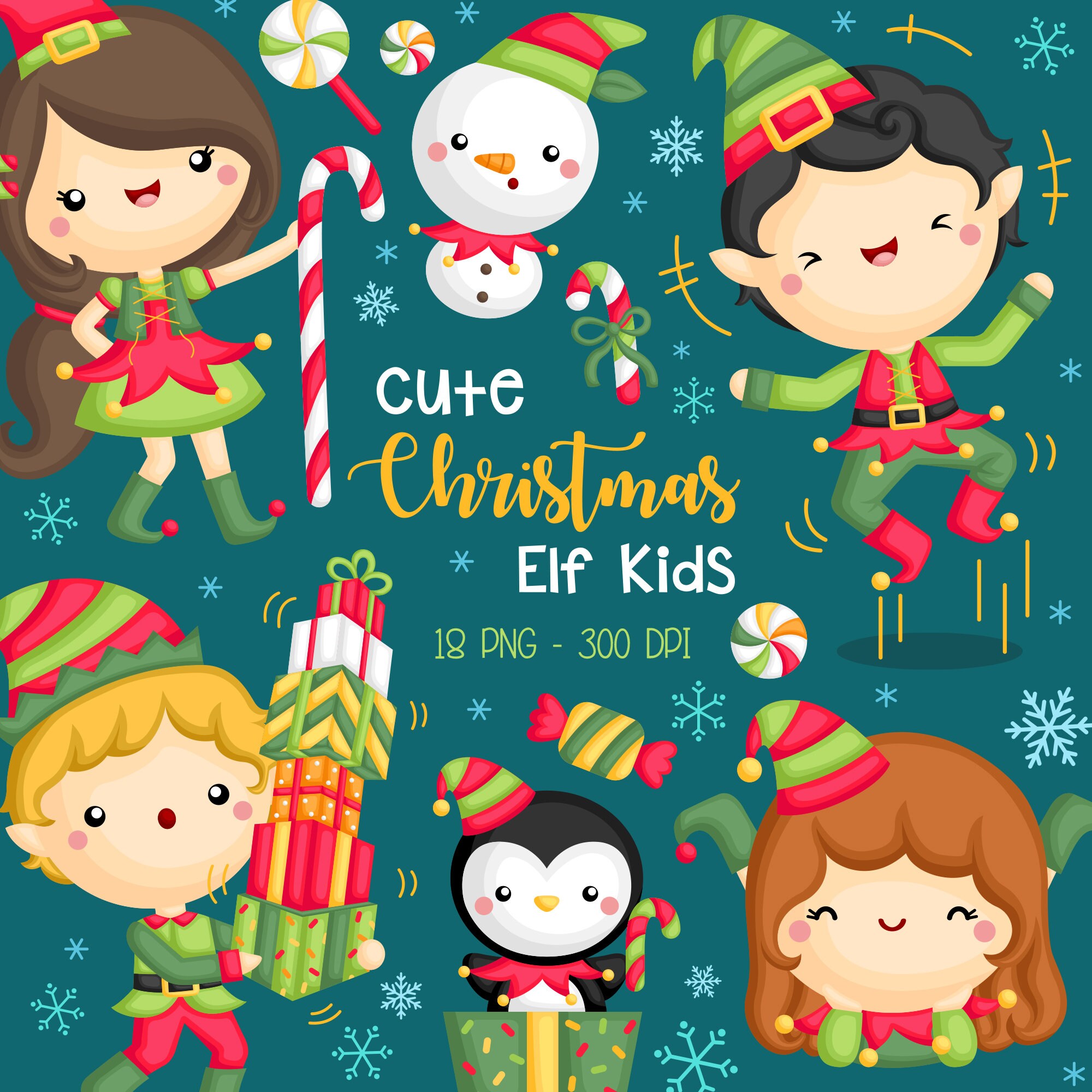 Cute Christmas Elf Kids Clipart Santa Claus Helper Clip Art Etsy Canada
