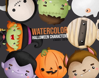 Watercolor Halloween Costume Clipart - Cute Monster Clip Art - Cute Characters