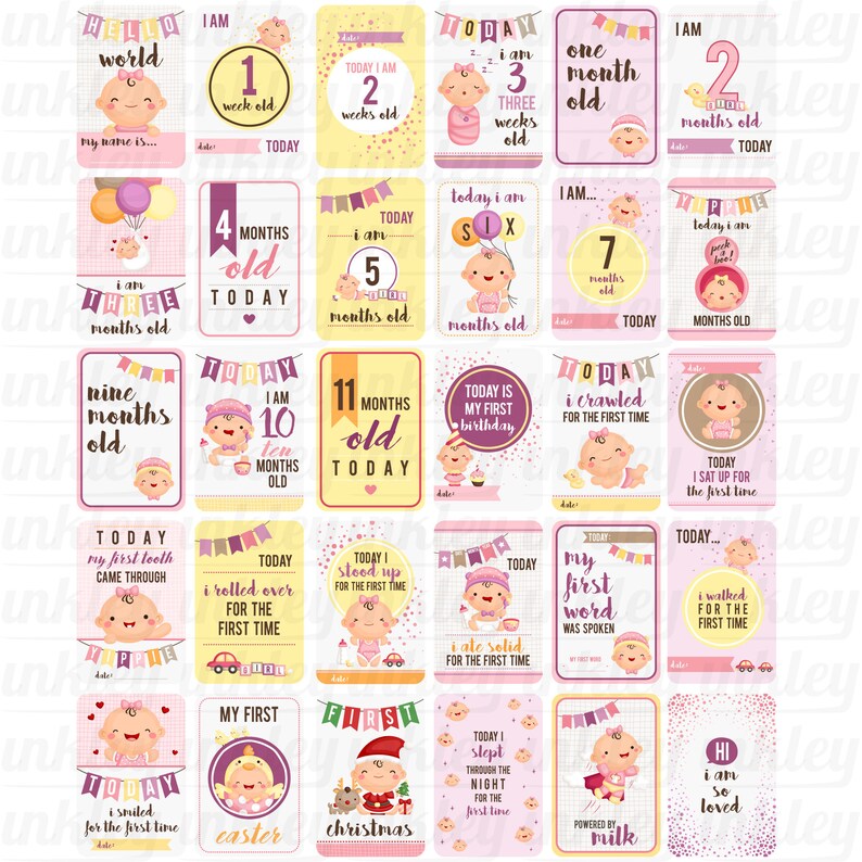 Baby Milestone Cards Cute Baby Clipart Baby Girl Clip Art Etsy