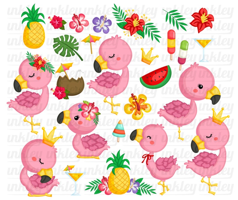 Cute Flamingo Clipart Tropical Bird Clip Art Pink Flamingo Etsy