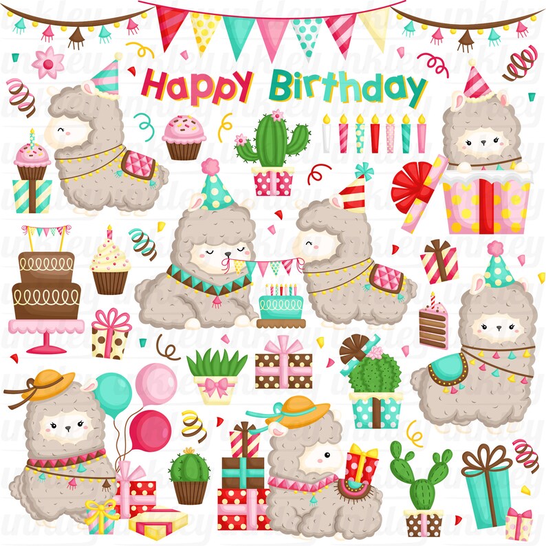 Download Birthday Llama Clipart Cute Animal Clipart Birthday | Etsy