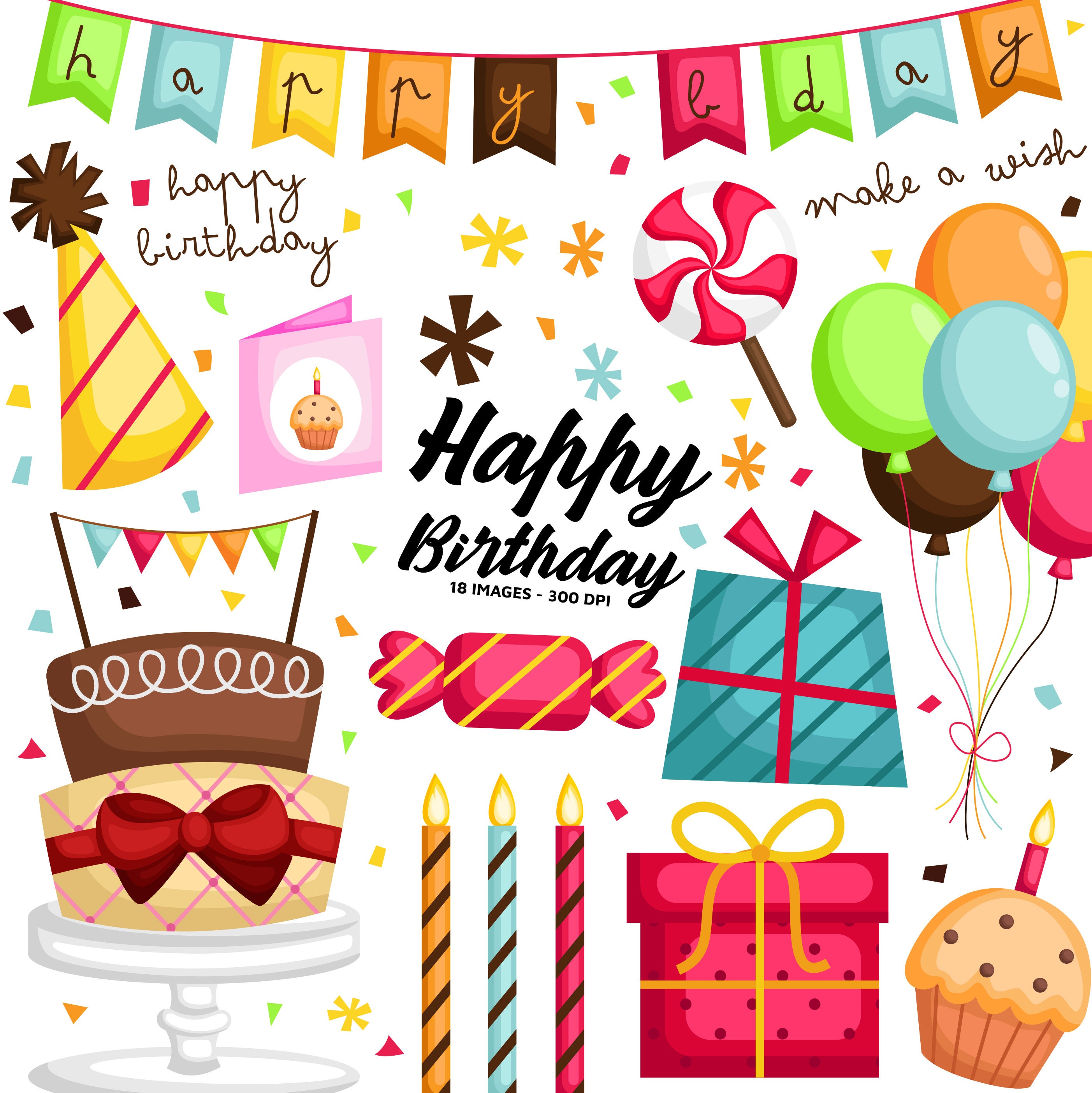 Birthday Cake Clipart Birthday Party Clip Art Birthday Etsy