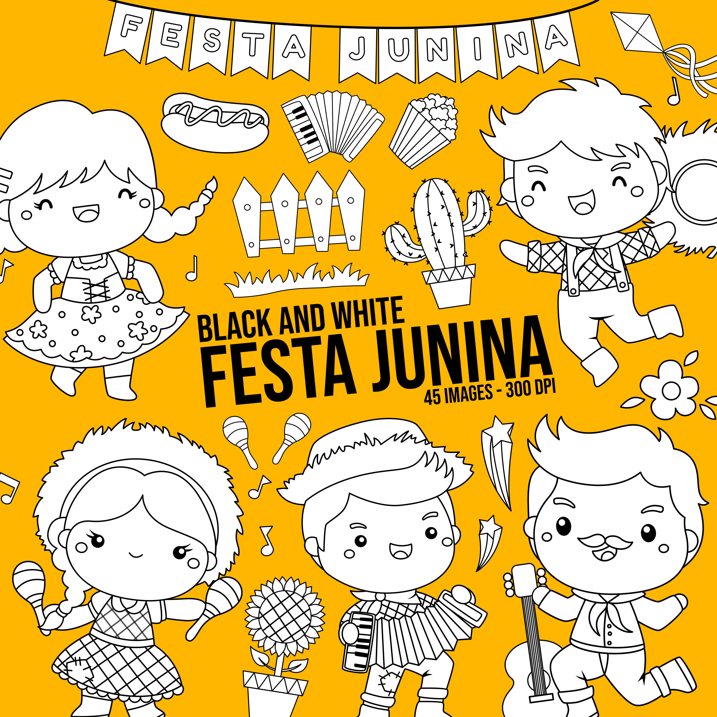 Festa Junina Clipart Brazil Clip Art Black And White Etsy Uk
