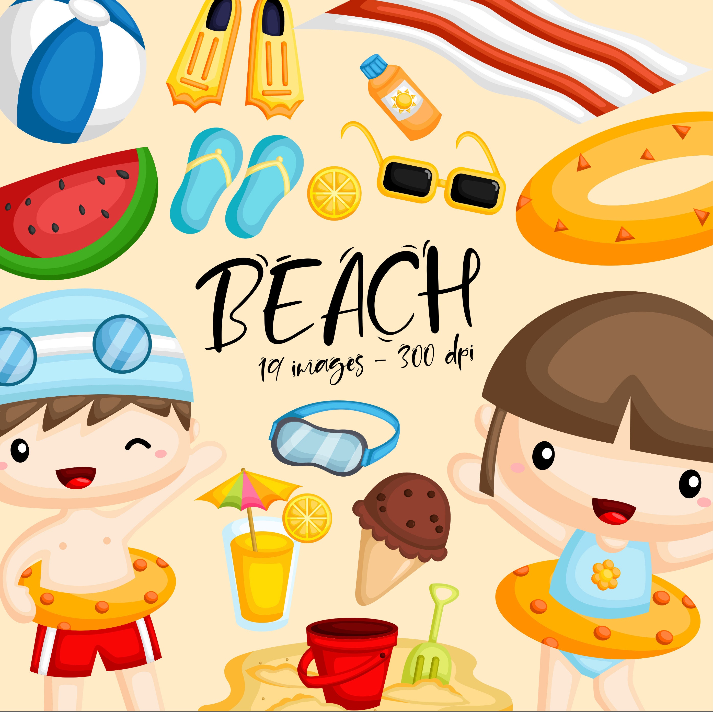 Download Kids In Beach Clipart Cute Kids Clip Art Summer Fun In The Etsy