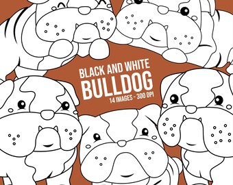 Bulldog Breed Clipart - Cute Dog Clipart - Black and White - Free SVG on Request