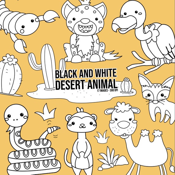 Download Desert Animal Clipart Cute Animal Clip Art Black And White Etsy