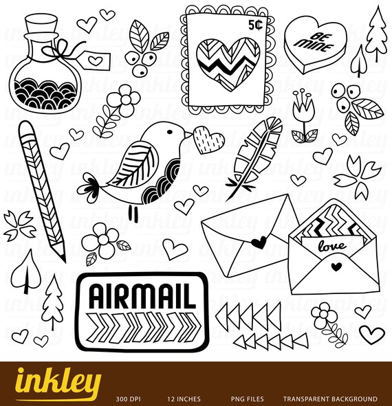 Download Valentine Object Clipart Black And White Clip Art Digital Etsy