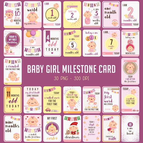 Download Baby Milestone Cards Cute Baby Clipart Baby Girl Clip Art Etsy