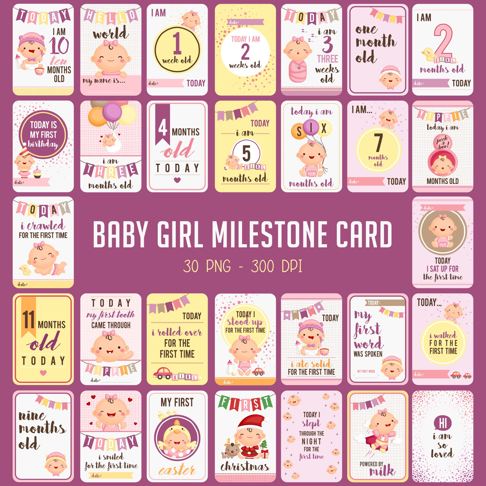 Download Baby Milestone Cards Cute Baby Clipart Baby Girl Clip Art Etsy