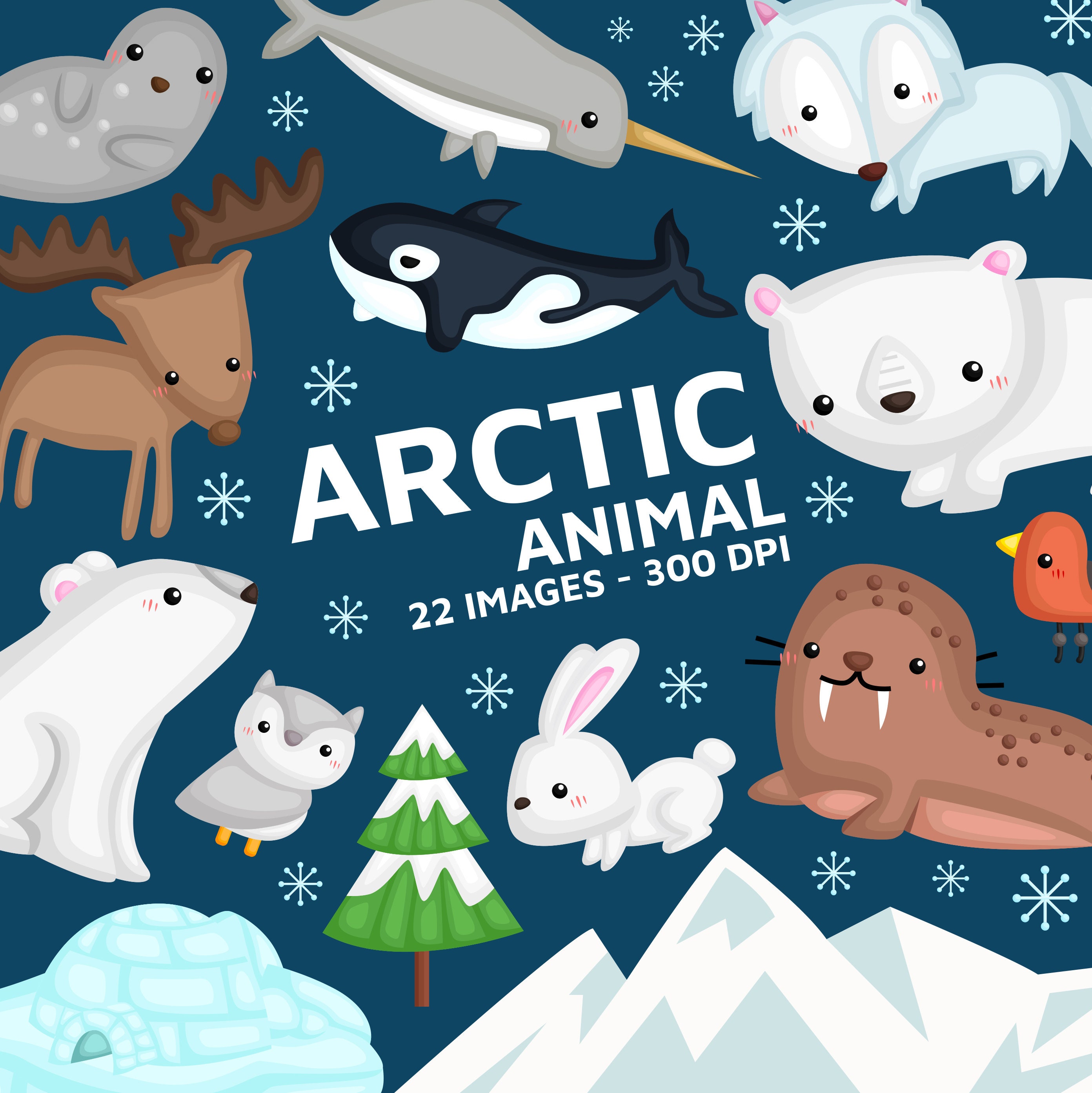 Cute Arctic Animal Clipart North Pole Animal Clip Art Snow Etsy