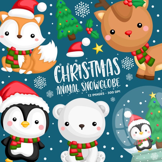 Cute Animal In Winter Clipart Winter Animal Clip Art Snow Etsy