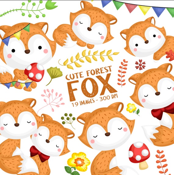 Download Cute Fox Clipart Cute Animal Clip Art Wild Animal Free Etsy