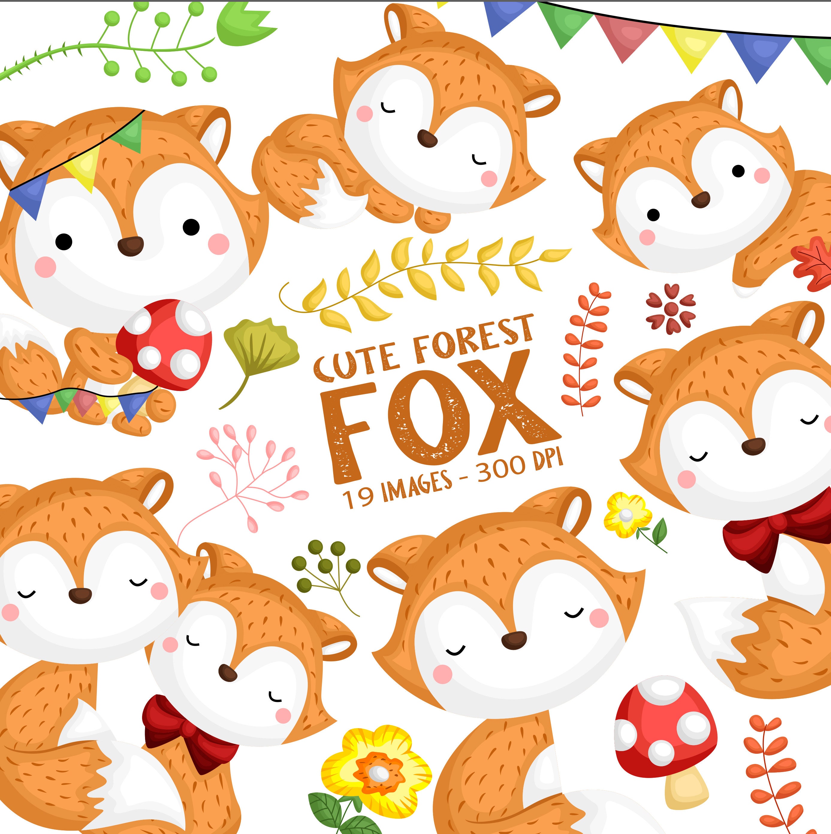 Cute Fox Clipart - Cute Animal Clip Art - Wild Animal - Free SVG on Request