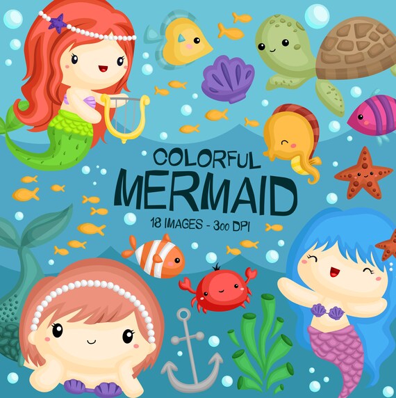 Mermaid Under The Sea Clipart Fish And Underwater Animal Etsy