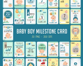 Baby Milestone Cards - Cute Baby Clipart - Baby Boy Clip Art - Free SVG on Request