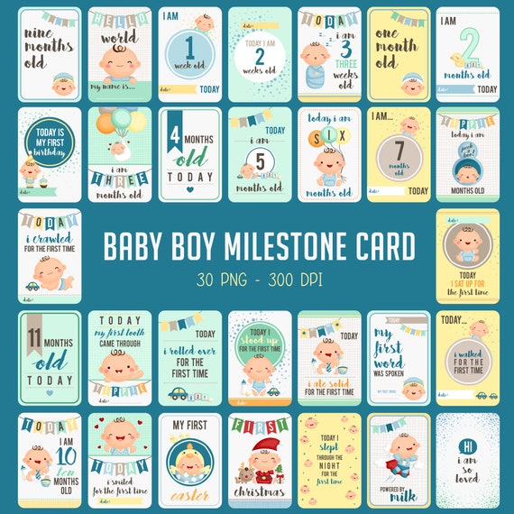 Download Baby Milestone Cards Cute Baby Clipart Baby Boy Clip Art Etsy