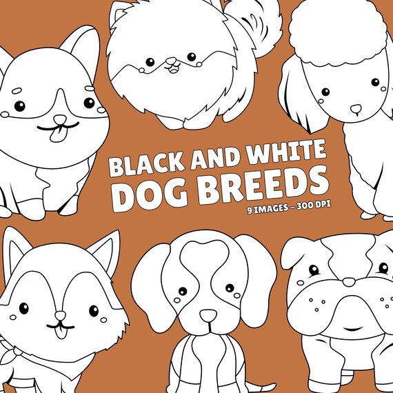 Download Dog Breeds Clipart Cute Dogs Clip Art Black And White Etsy