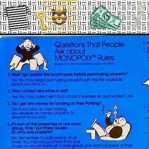 Juego MONOPOLY de 1978. Instrucciones originales de cartón. ¡Genial! ¡Reemplázalas o úsalas en Pinterest para inspirarte!