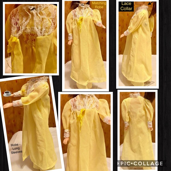 Barbie 2 pc Vintage Yellow Sheer Negligee Peignoir Set with hairbrush. (No Doll)