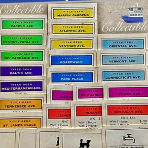Vintage Monopoly-aktekaarten ~ ((BIJNA VOLLEDIG)) Vervanging of knutselen. 26 in totaal!