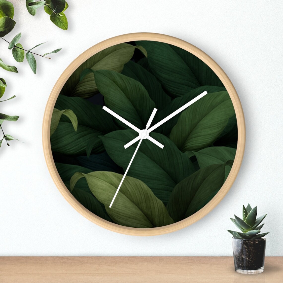 Green Leaves FLoral Wooden Wall clock Etsy