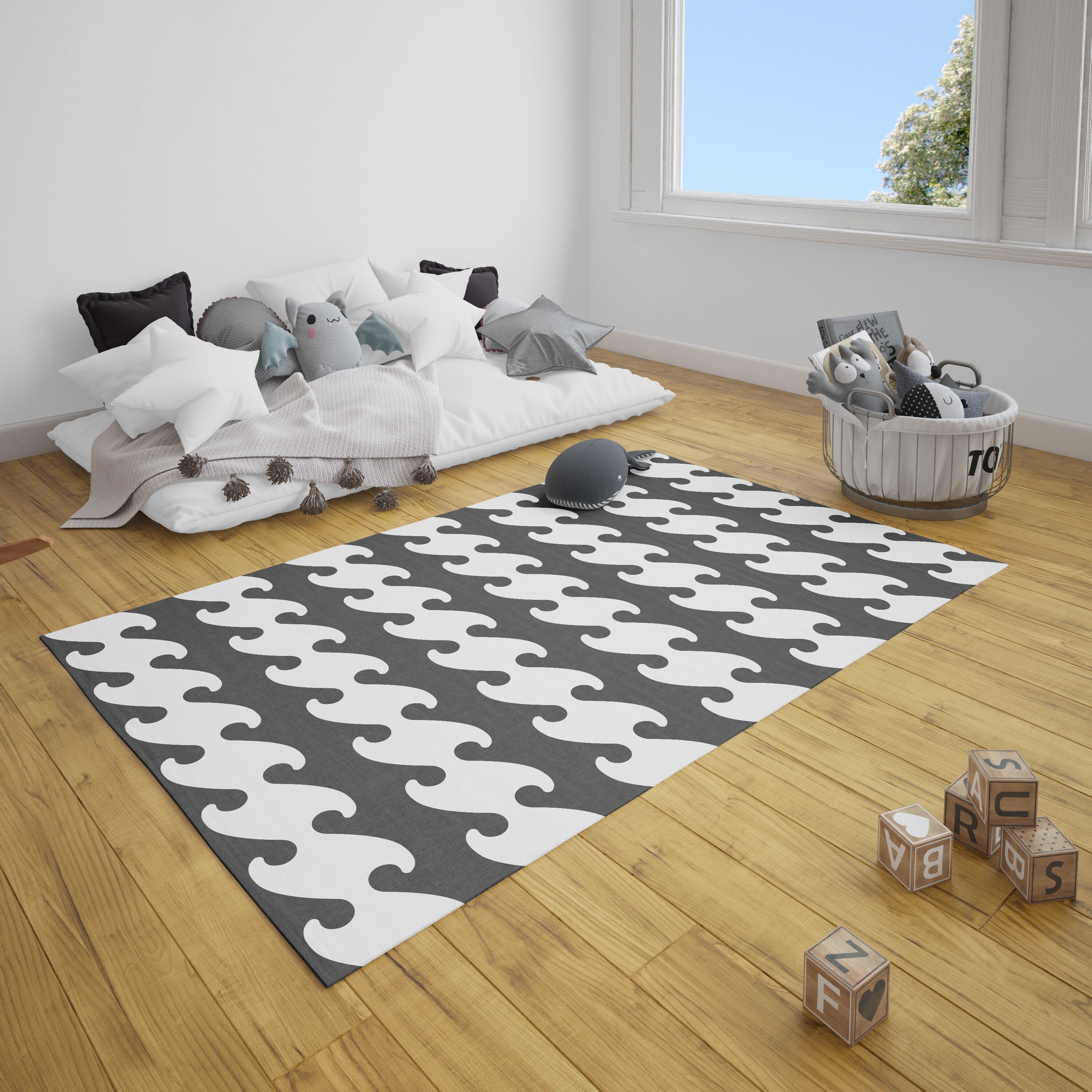 Japanese Themed Area Rug Black And White Area Rug Minimalist Etsy