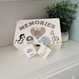 Neutrale Safari Erinnerungsbox, Safari Kinderzimmer Dekor, Safari Baby Geschenk, Dschungel Tier Kindergarten, Baby Memory Box, Geschlecht Neutral Babygeschenk,