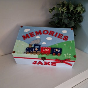 Train Personalised Memory Box Any Name, Boys Nursery, Train Nursery, Baby Gift, New Baby Gift, Boys Keepsake Box, Custom Made Keepsake Box