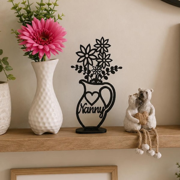 Nanny Birthday Gift, Minimalist Wall Art, Nan Wild Flowers, Wall Decor, Nanny Nature Gift, Christmas Gifts for Nanny, Silhouette Decor
