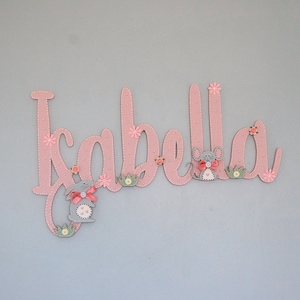 Large Girls Wall Name, Wooden Letter Name, Rabbit and Mouse Nursery Decor, Girls Bedroom Wall Decoration, Wall Name,