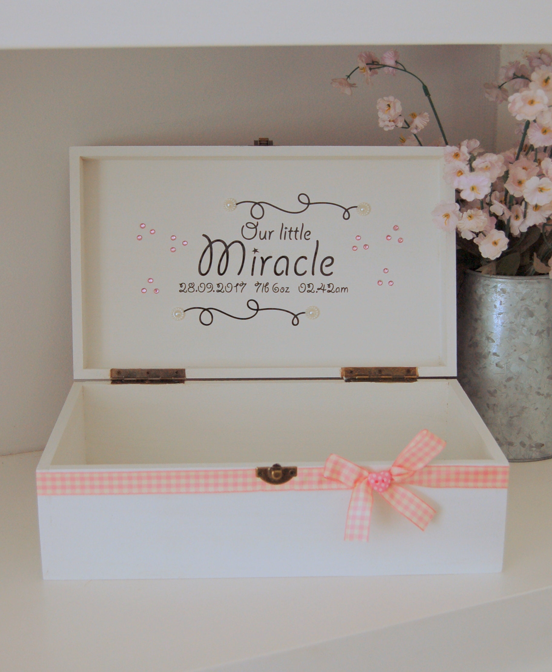 Personalised Baby Girl Memory Box, Elephant Keepsake Box, Pink Wooden ...