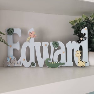 Safari Nursery Personalised Wall Art, Safari Animal Sign, Wooden Name Wall Sign, Safari Nursery Feature Wall Decoration, Above Cot Name Art