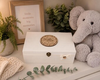 Personalised Baby Memory Box, Engraved Oak Floral Topper, Newborn Keepsake Box,