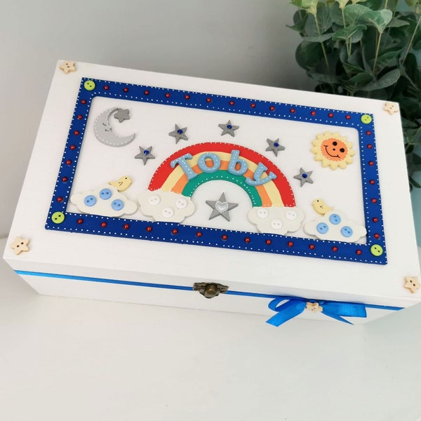 Rainbow Baby Memory Box, New Baby Gift Box, Personalised Baby Keepsake, Rainbow Nursery, Rainbow Baby Gift, Baby Boy, Baby Girl, Weather