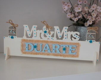 Personalized Mr and Mrs Wedding Table Sign, Rustic Decor