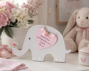Personalized Baby Girl Gift, Wooden Elephant Nursery Decor