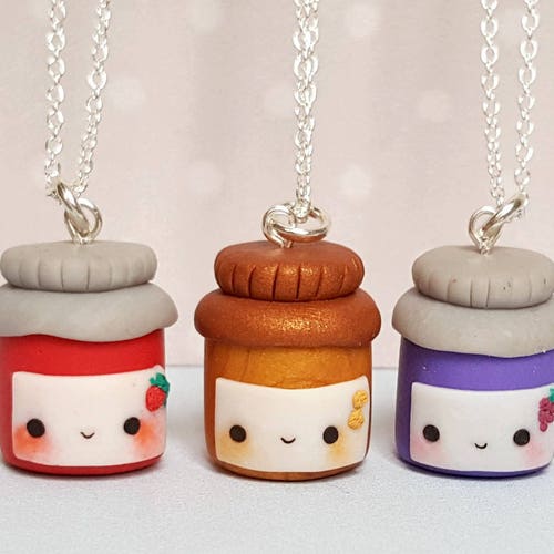 3 BFF peanut butter & jelly keychain, clay charms, friendship necklace, food keychain, miniature food jewelry, best friend, kawaii charms