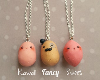 Kawaii potato necklace Miniature food jewelry Sweet potato necklace Food necklace Mustache pendant kawaii necklace best friend gift