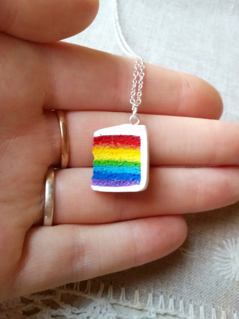 Rainbow cake pendant keychain polymer clay charm miniature Etsy
