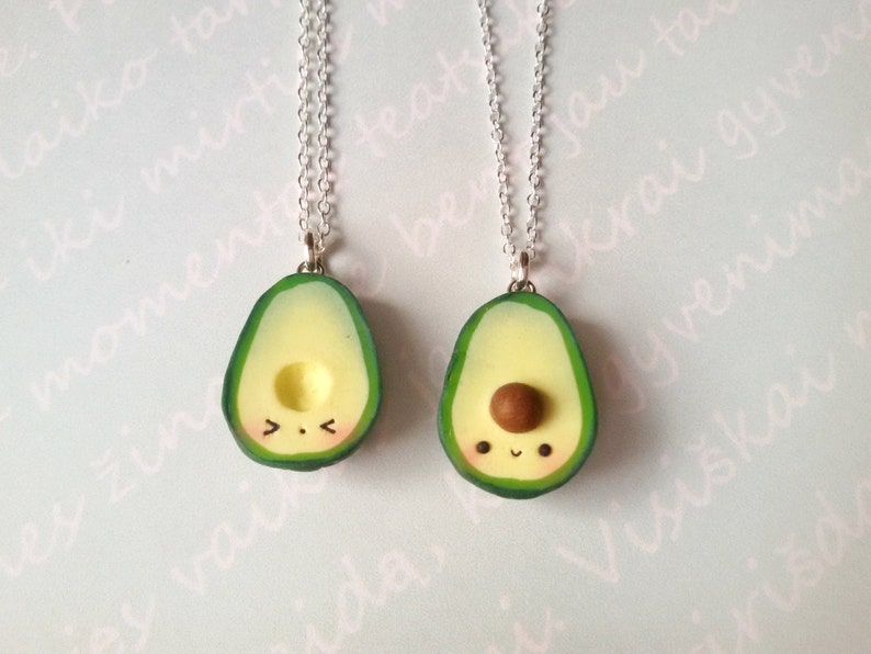 clay charms Green Avocado Necklace kawaii charms best friend friendship necklace kawaii miniature food jewelry vegan jewelry