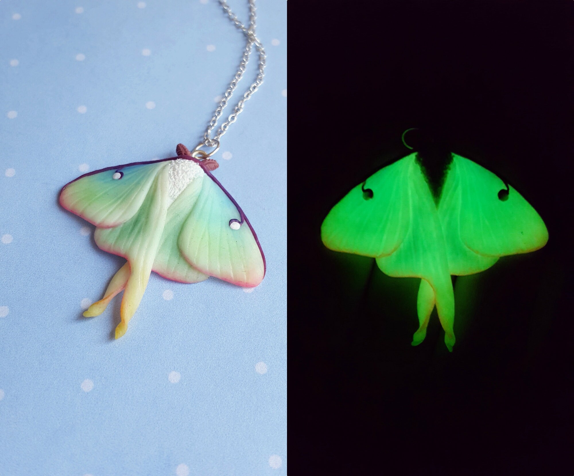 Luna Moth Necklace Glow in the Dark 