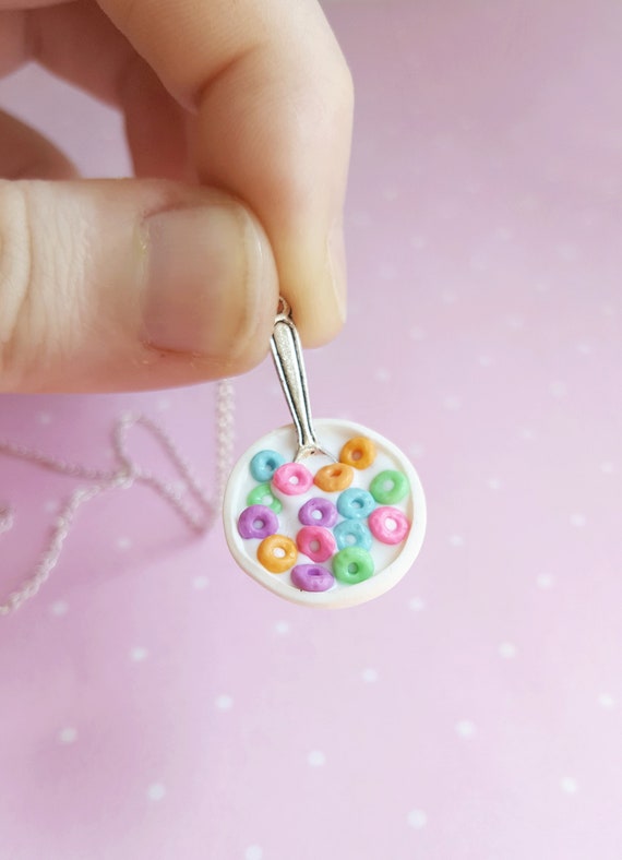 Bowl of Cereal Necklace Fruit Loops Cereal Rainbow Necklace Etsy