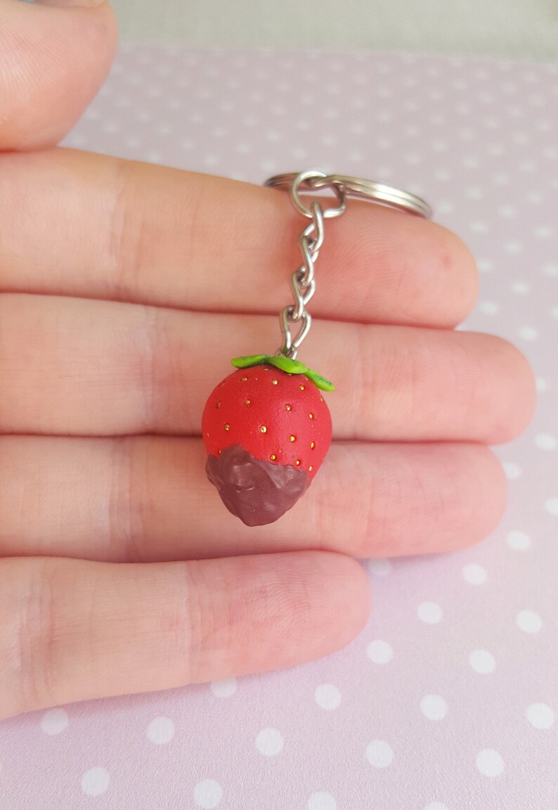 Chocolate Strawberry keychain Kawaii charm Food accessories Etsy