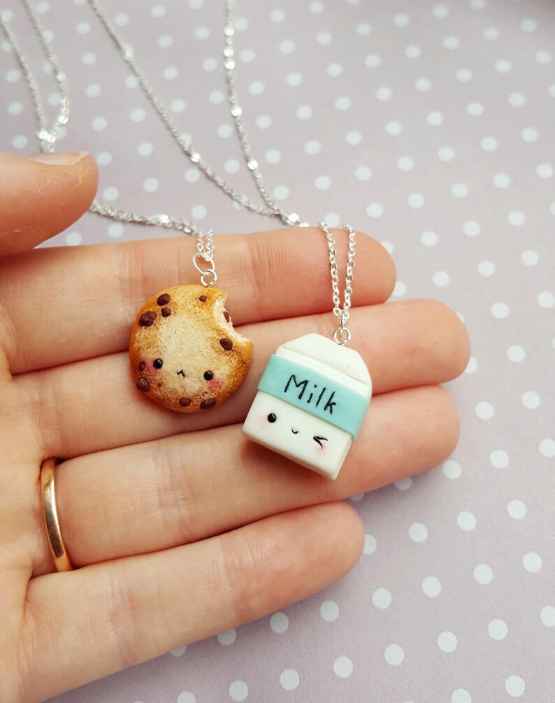 BFF Cookie and milk necklace clay charms Friendship Etsy