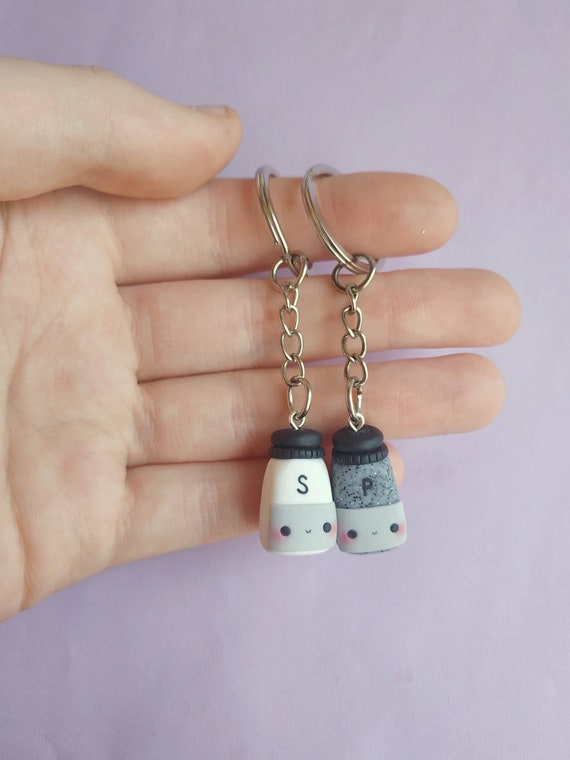 BFF salt and pepper keychains Best friend necklace Clay charms Etsy
