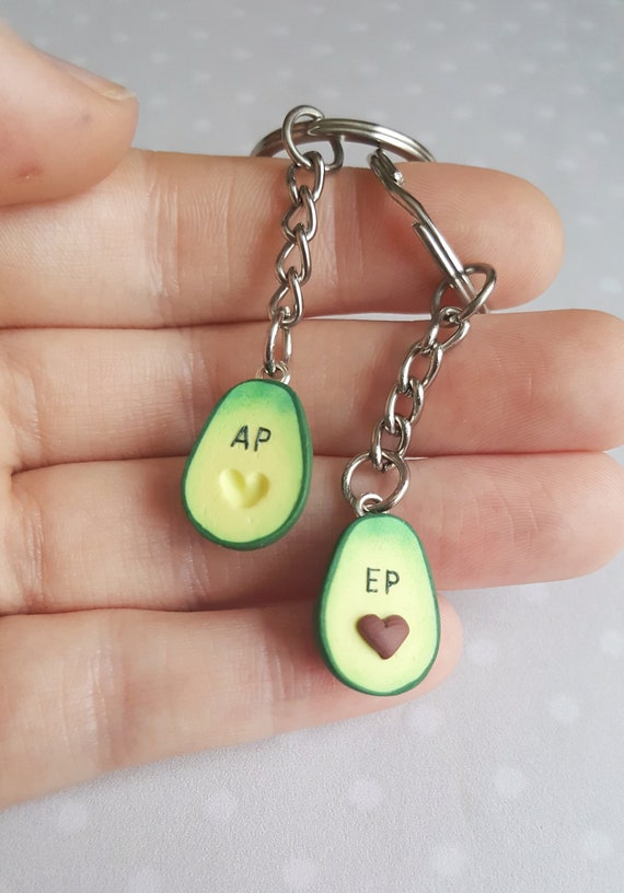Jewelry Set Valentines Keychain Green Avocado Necklace Long chain Earring