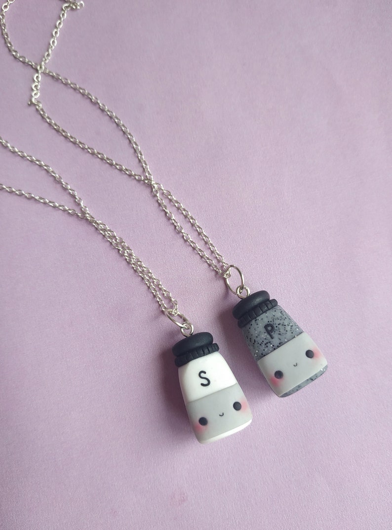 BFF salt and pepper keychains Best friend necklace Clay charms Etsy